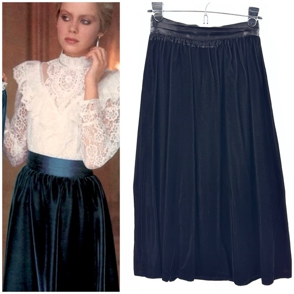 Vintage Gunne Sax Velvet Maxi Skirt Women 7 Satin Waist Whimsigoth Victorian USA
